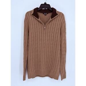 Kani D Los Angeles Cable Knit Quarter Zip Sweater Mens XL Brown Cotton